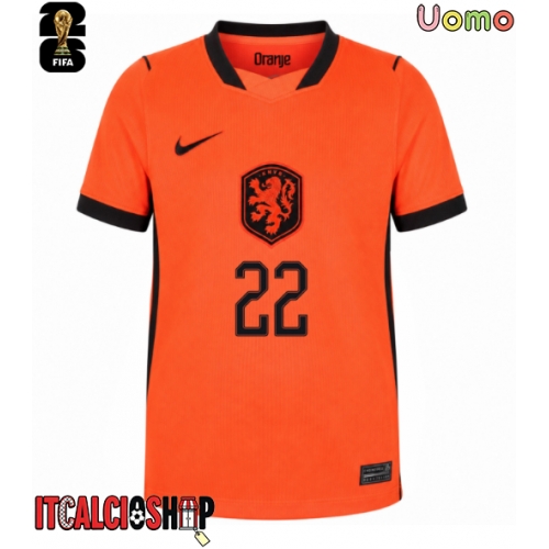 Paesi Bassi Denzel Dumfries #22 Prima Maglia Mondiali 2026 Manica Corta